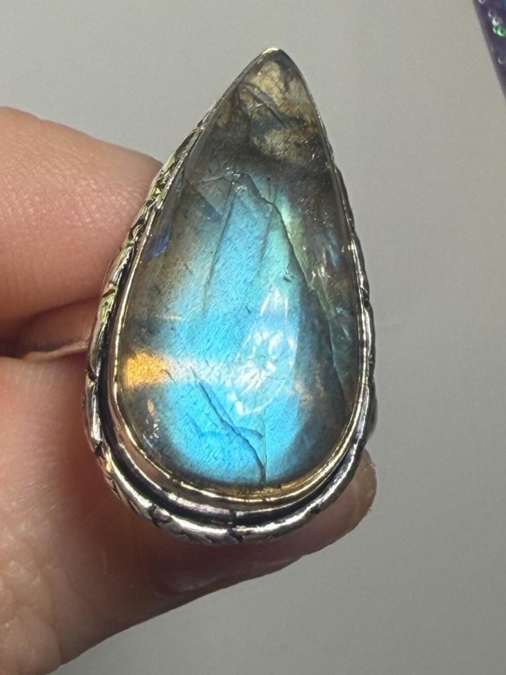 Labradorite Ring OOAK Adjustable Teardrop Statement Ring